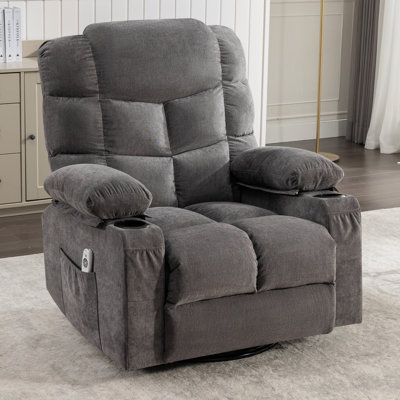 Massage Rocker Recliner Chair Rocking Chairs For Adults Oversized With 2 Cup Holders, USB Charge Port Soft Features A Manual Massage And Heat by Latitude Run