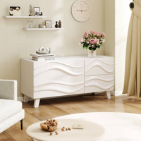 38" TV Stand for 44-Inch TV with DrawersEngraved Media Console Cabinet White by George Oliver