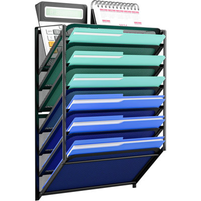 7-Tier Mesh Wall File Organizer, Hanging Wall Mounted Mail Paper Folder Holder, Clipboard Storage Organization Magazine Rack for Office Home School, B by Inbox Zero
