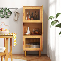 Bamboo Cabinet Narrow Kitchen Storage Cabinet w/ Open Compartment & Storage by George Oliver