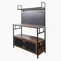 Kitchen Bakers Rack with Door, Microwave Oven Stand, Utility Storage Shelf, Durable Kitchen Organizer for Small Spaces by 17 Stories