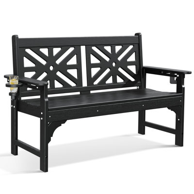 Outdoor Bench With Cup Holders, Hdpe All Weather Porch Bench by Lark Manor