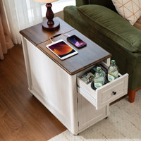 Roller End Table With Storage Charging Station Hidden Usb Ports And Outlet by August Grove