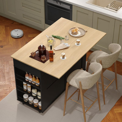 Kitchen Island with Power Outlet & LED Lights - Bakers Rack with Storage by Ebern Designs