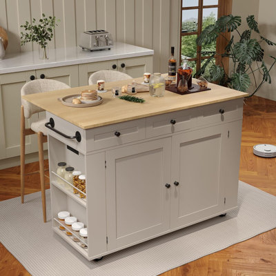 Kitchen Island with Power Outlet & LED Lights - Bakers Rack with Storage by Ebern Designs
