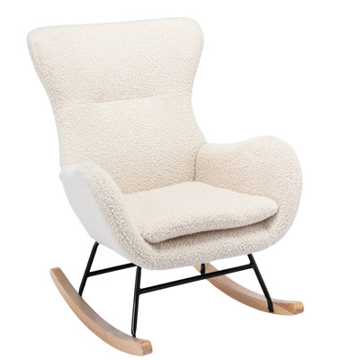 Rocking Chair Upholstered Modern Nursery Rocking Accent Chair With Arms And Solid Wood Leg For Living Room, Bedroom, Nursery