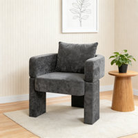 Modern 3-Leg Chenille Accent Chair with Ergonomic Arms & Removable Pillow, Plush Small Space Armchair, Single Sofa Chair for Living Room, Bedroom, Din