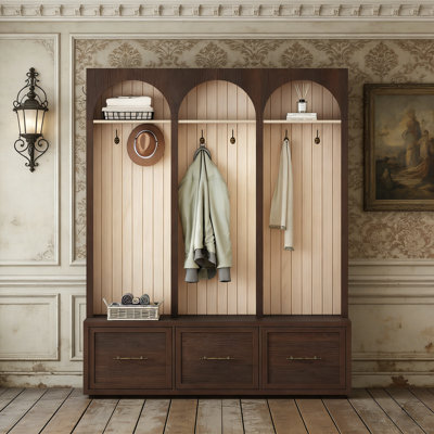Farmhouse Wooden Arched Foyer Tree - Entrance Bench With 8 Hooks, Suitable For Living Room by Latitude Run