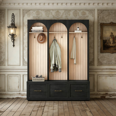 Farmhouse Wooden Arched Foyer Tree - Entrance Bench With 8 Hooks, Suitable For Living Room by Latitude Run