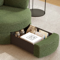 Swivel Accent Chair With Half Moon Ottoman, Round Chairs With Drawer Storage For Living Room, 360° Barrel Chair With Usb Charging Port (teddy Fabric, by Latitude Run