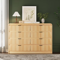 Fluted 8 Drawers Dresser for Bedroom, 55" Wide Wooden Dresser with Metal Handle, Curved Profile Design, Modern Storage Organizer for Living Room, Hall by Ebern Designs