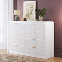 Fluted 8 Drawers Dresser for Bedroom, 55" Wide Wooden Dresser with Metal Handle, Curved Profile Design, Modern Storage Organizer for Living Room, Hall by Ebern Designs