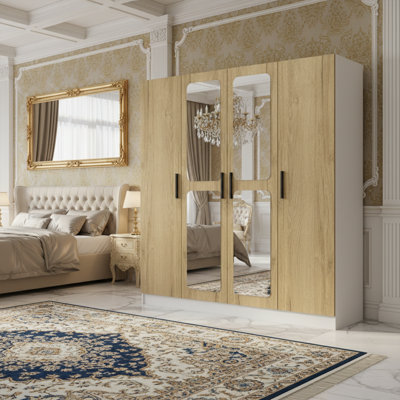 4 Door Mirror Wardrobe Cabinet With 2 Drawers by Hokku Designs