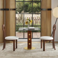 Modern wood 3-Piece Dining Set – Square Dining Table with Faux Stone or Tempered Glass Top & 2 Upholstered Ring Back Chairs, Walnut Base by Ivy Bronx