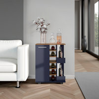 Bar Cart, Two External Shelves, Four Casters, Six Built-In Wine Rack, Single Door Cabinet by Latitude Run