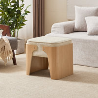 19.7" Wide Linen Upholstered Ottoman With Wood Base by Latitude Run