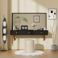 GO 47" Floating Shelf with Drawer, Multi-Purpose Wall-Mounted Vanity Table, Mounted Desk, Floating Table for Bedroom, Bathroom, Hairdressers, White an by Ebern Designs