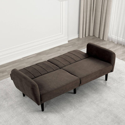 Futon Sofa Brown Color Converts into Bed Tufted Fabric Iron Leg Back Support 1pc Sofa Pocket Coil by Hokku Designs