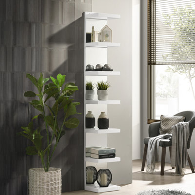 Glam Open Shelving Rack with Mirrored Back Living Room Wooden Furniture