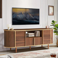 63" Fluted Tv Stand For Tvs Up To 75 Inches, Modern Entertainment Center With Cord Management, Tv Console With Adjustable Shelves And Faux Marble Top, by Ebern Designs