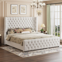 Deep Tufted Headboard Upholstered Wingback Bed by House of Hampton