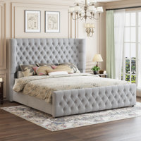 Deep Tufted Headboard Upholstered Wingback Bed by House of Hampton