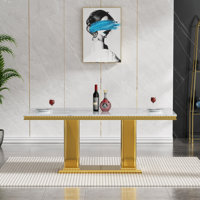 68.11" Marble Dining Table for 6-8, Modern Rectangular Kitchen Table with Faux Marble Top, Modern Dining Room Table with Stainless Steel Base for Kitc by Mercer41