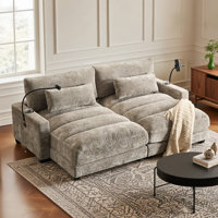 Oversized Double Chaise Lounge Sofa With Chenille Tufted Design, Cup Holders, Usb Ports & Sleeper Function by Hokku Designs