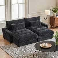 Oversized Double Chaise Lounge Sofa With Chenille Tufted Design, Cup Holders, Usb Ports & Sleeper Function by Hokku Designs