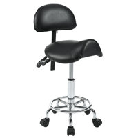 Saddle Stool With Back Support, Rolling Stools With Foot Rest, Ergonomic Adjustable Stool With Wheels, Backrest Adjustable Height & Angle For Salon Sp by Inbox Zero