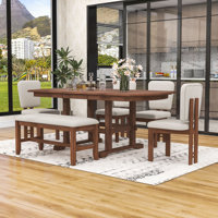 6-Piece Dining Table Set, Extendable Wooden Table with Removable Leaf, Upholstered Chairs and Bench by Gracie Oaks