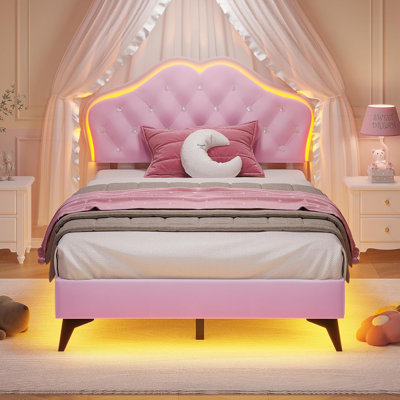 Princess Style Velvet Upholstered Scalloped Platform Bed by House of Hampton