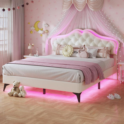 Princess Style Velvet Upholstered Scalloped Platform Bed by House of Hampton