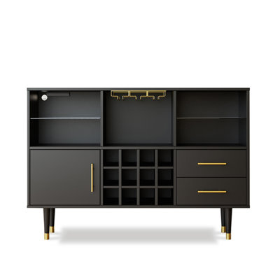Bar Cabinet 47 inch Home Bar with Adjustable LED Light and Charging Station by Wrought Studio