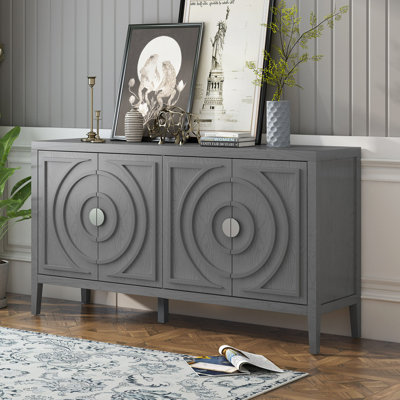 Retro Sideboard Door With Circular Groove Design Round Metal Door Handle For Entrance, Dinning Room, Living Room by Hokku Designs
