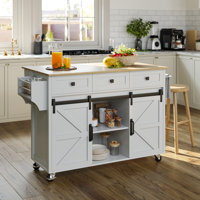 47.2" Farmhouse Style Kitchen Island With Locking Wheels And Side Shelves by Gracie Oaks