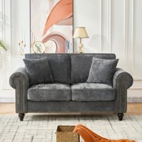 Chenille Sofa with Rolled Arms,Wood Legs and Nailhead Trim by Alcott Hill