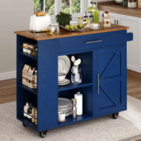 Kitchen Island Cart with Storage, Island Table for Kitchen with Spice Rack & Towel Rack, Cabinet & Drawer, Rolling Microwave Cart with Open Shelves by August Grove