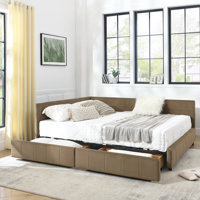 Queen Size Velvet Upholstered Tufted Daybed with Backrest, Armrests & 2 Storage Drawers for Bedroom or Living Room, (85.5