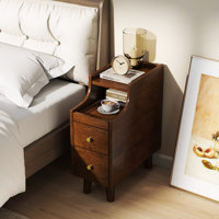 Solid Wood End Table w/ Pull-out Tray & 2 Storage Drawers Cable Management by Lark Manor