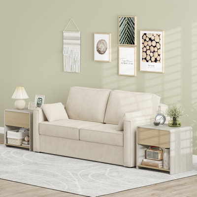 Modern Style Nightstand 2-Tier Sofa Side Bedside Table w/ Drawer & Open Shelf
