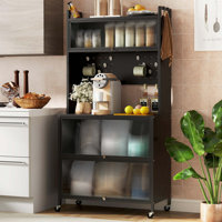 5 Tier Kitchen Bakers Rack Flip Door Cabinets Pegboard & Hooks by Ebern Designs