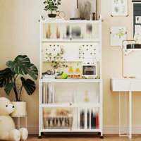 5 Tier Kitchen Bakers Rack Flip Door Cabinets Pegboard & Hooks by Ebern Designs