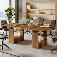 63 inch Conference Table with 4 Shelves, Rectangular Meeting Table for Office, Large Sturdy Business Desk, Seminar Table for 6-8 People by Millwood Pines