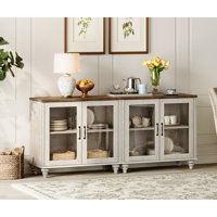 75" Mid-Century Modern TV Stand, Wooden Console Table With Storage Cabinet For Living Room & Bedroom, Kitchen Sideboard Buffet With Glass Doors For Di