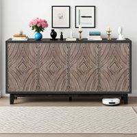 Mid-Century Modern 60" Sideboard Buffet Cabinet With Solid Wood Legs & Diamond Pattern Doors - Kitchen Storage Credenza With 2 Shelves, Living Room Co by Winston Porter