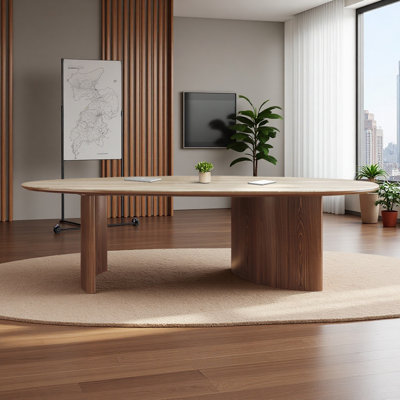 Modern slate conference table, solid wood double base office conference table by Latitude Run