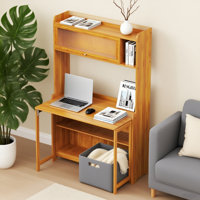 Folding Bamboo Computer Desk With Storage Shelf – Multi-functional Study & Gaming Table by Ebern Designs