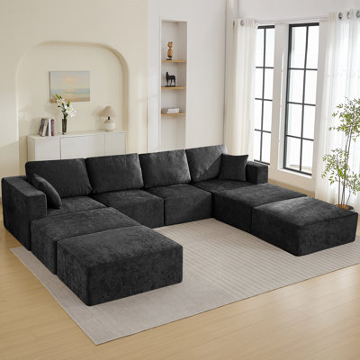 146.8" Oversized Modular Sofa Bed, U-Shaped 4-Seater Sectional with 4 Movable Ottomans, No Assembly Convertible Sleeper Couch by Mercer41