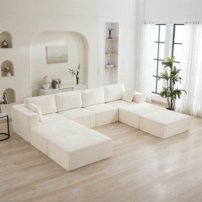 146.8" Oversized Modular Sofa Bed, U-Shaped 4-Seater Sectional with 4 Movable Ottomans, No Assembly Convertible Sleeper Couch by Mercer41